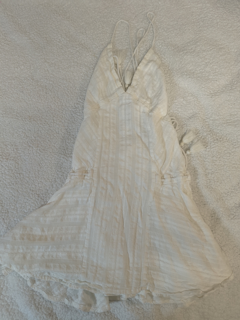 Cream Strappy V-Neck Mini Dress with Adjustable Ties